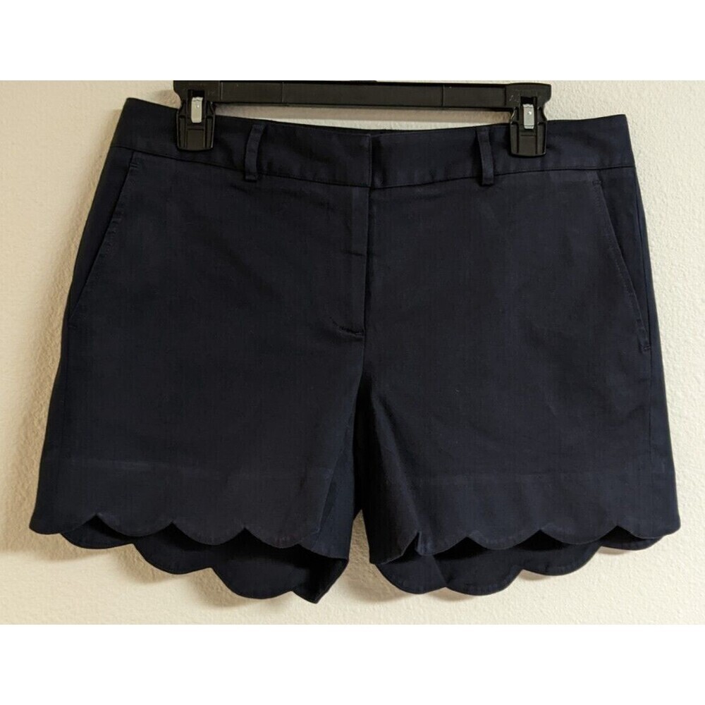 NWOT~Women's J. McGLaughlin Navy Blue Petal Shorts Scallop Trim Cotton Stretch 8 - Picture 2 of 10